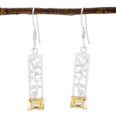 Yan Solitaire Earrings for Women - Elegant Silver Design Citrine Yellow Dangle